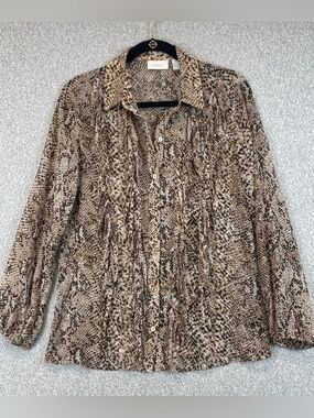 Chico's Sheer Button Up Size 0 (S) Snakeskin Print Fringe Front Blouse Edgy West